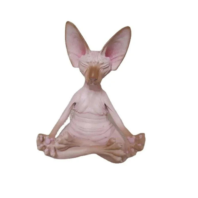 Whimsical Buddha Sphynx Cat Figurine Meditation Yoga Happy Cat Decor Art Sculptures Outdoor Garden Statues Figurine Good Vibrations