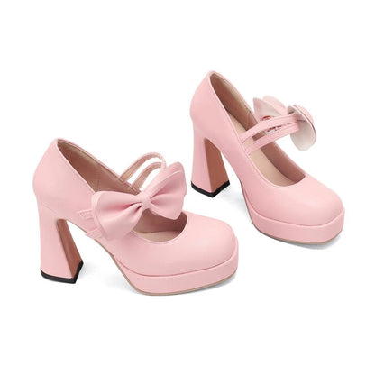 High Heels Women Spring Summer Elegant Fashion Bowknot Square Toe Party Dress Wedding Bride Platform Shoes Big Size 45 30-50 Good Vibrations