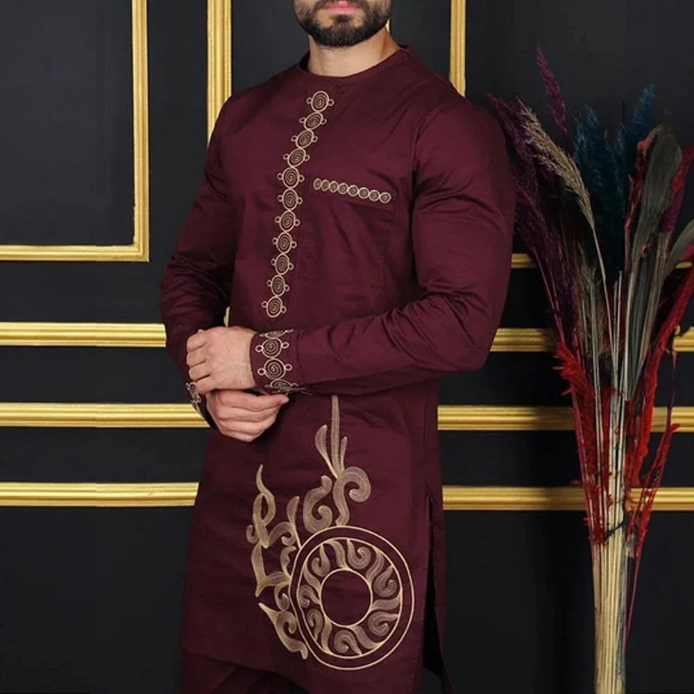 New Dashiki Luxury Full Set Men's Set Round Neck Embroidered Men's Set African Traditional Two Piece Set Men's Full Set Suit Good Vibrations