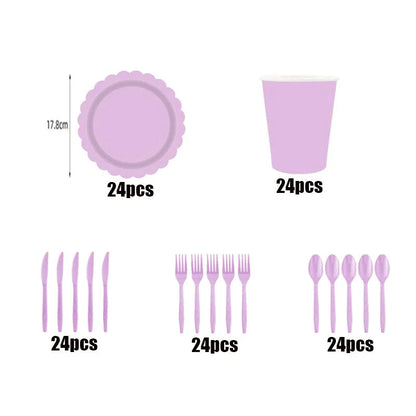 New purple party disposable tableware, baby shower, wedding party decoration, children's adult birthday party event celebration Good Vibrations