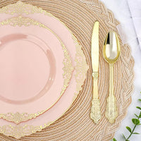 350 Pcs Pink And Gold Plastic Plates, Plastic Dinnerware Set For 50 Guests, 100 Disposable Plates, 150 Silverwares, 50 Cups, 50 Good Vibrations