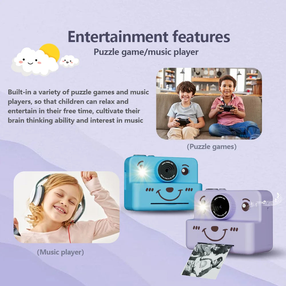 kids instant camera with 3 rolls thermal paper photo&video&games 1080p HD screen 1500mAh lithium battery  gift for boys&girls Good Vibrations Adult Super Store