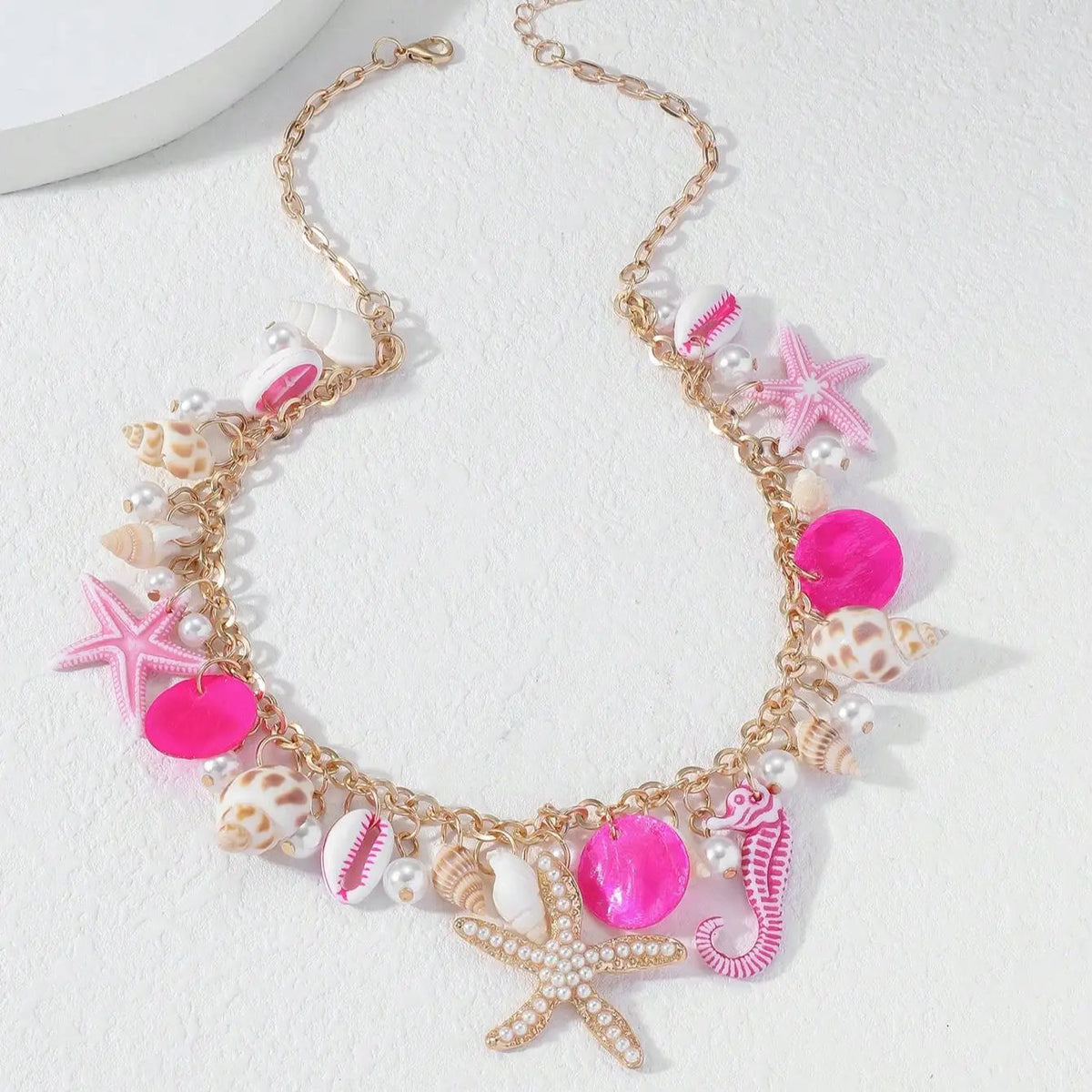 1 Vacation Style Ocean Series Shell Starfish   ImitationPearl Necklace Women's Vacation Leisure Party Exaggerated Shell Necklac Good Vibrations