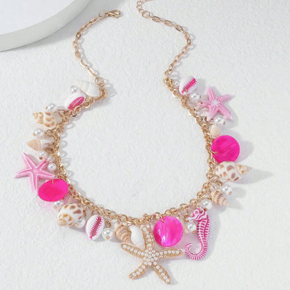 1 Vacation Style Ocean Series Shell Starfish   ImitationPearl Necklace Women's Vacation Leisure Party Exaggerated Shell Necklac Good Vibrations