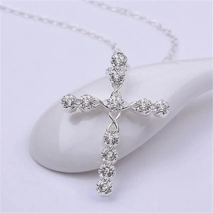 45cm 925 sterling silver Crystal Necklace wedding charms women lady noble Fashion Jewelry Classic Cross nice gift Good Vibrations