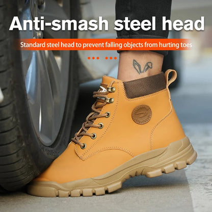 High Top Men Work Shoes Anti-Puncture Anti-smash Work Sneakers Slip Resistant Comfortable Soft Water Resistant Work Hiking Boots Good Vibrations