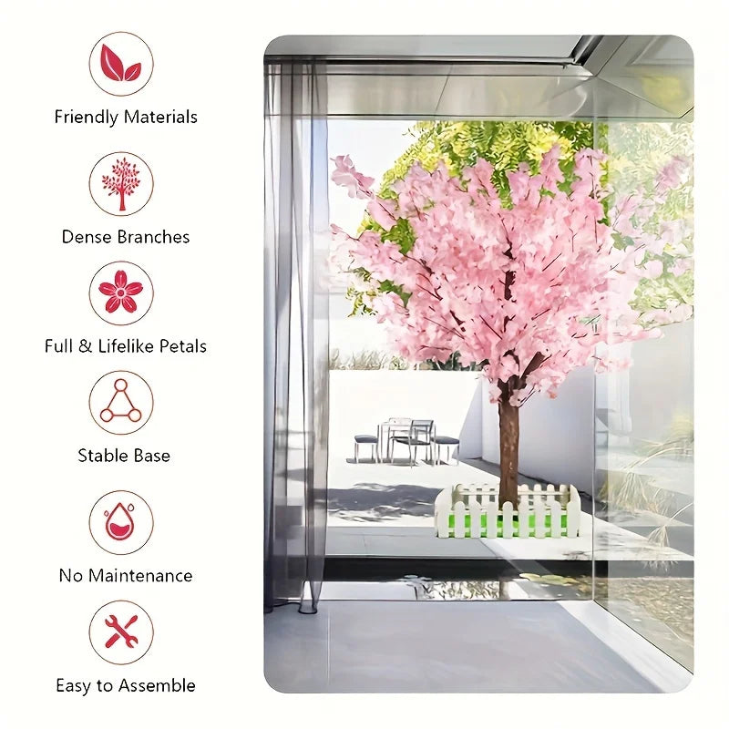 Artificial Cherry Trees Indoor Decor: Handmade Natural Fake Cherry Blossom Pink Tree Outdoor For Party Wedding Christmas Good Vibrations
