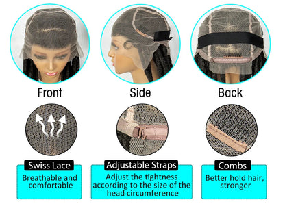 KIMA 60 inches Full Lace Braided Wigs Synthetic Lace Wigs Braided Wigs Crochet Wigs Faus Locs Braided Wigs for Black Women Good Vibrations