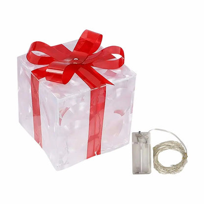 Christmas Glowing Gifts Box Decoration Ornament With Bow Lighting Box Outdoor Light Lighting Xmas New Year 2024 Home Yard Decor Good Vibrations