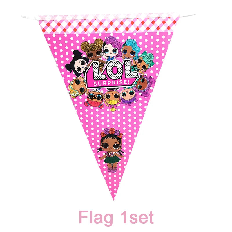 Girl Surprise Theme Backdrop Cute Shiny Doll Birthday Party Decoration Pink Latex Balloon Disposable Tableware Plate Cake Topper Good Vibrations