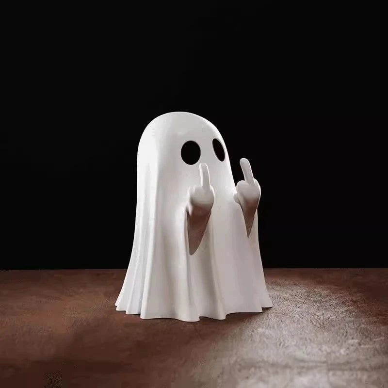 Halloween Middle Finger Ghost Statue Small Halloween Decor for Home Centerpiece for Coffee Table, Adorable Horror Figure Good Vibrations