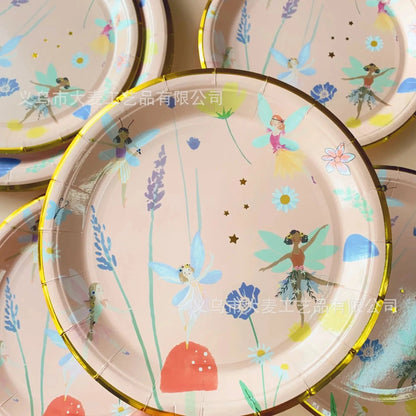 10Guests Fairy Disposabel Tableware Butterfly Goddess Plates Napkin Cups Spring Flower Princess Happy Birthday Party Decor Girl Good Vibrations