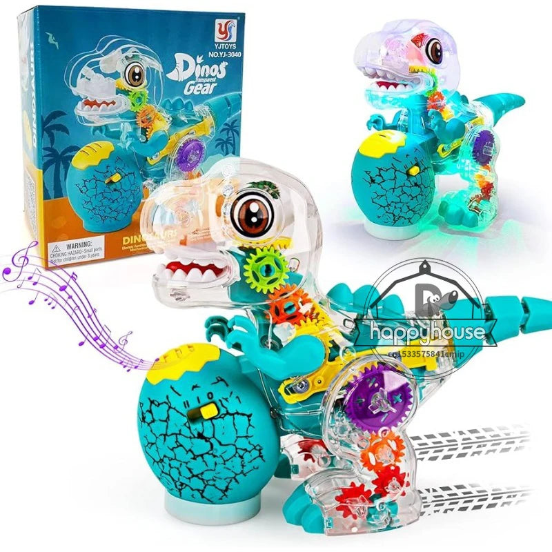 Transparent Toy Car for kids Electronic Light Sound Music Electric Gear Dinosaur Toys for Toddlers Boys Educational Crawling Toy Good Vibrations