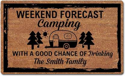 Camper Door Mat Personalized Family Name "Weekend Forecast Camping With A Good Chance Of Drinking"Quote Rubber Doormat Good Vibrations