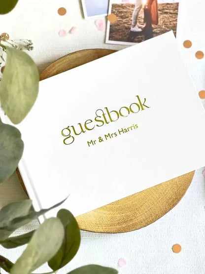 Personalized Wedding White Guest Book Simple Elegant Wedding Reception Signing Book Hardback Couples Keepsake Book Good Vibrations