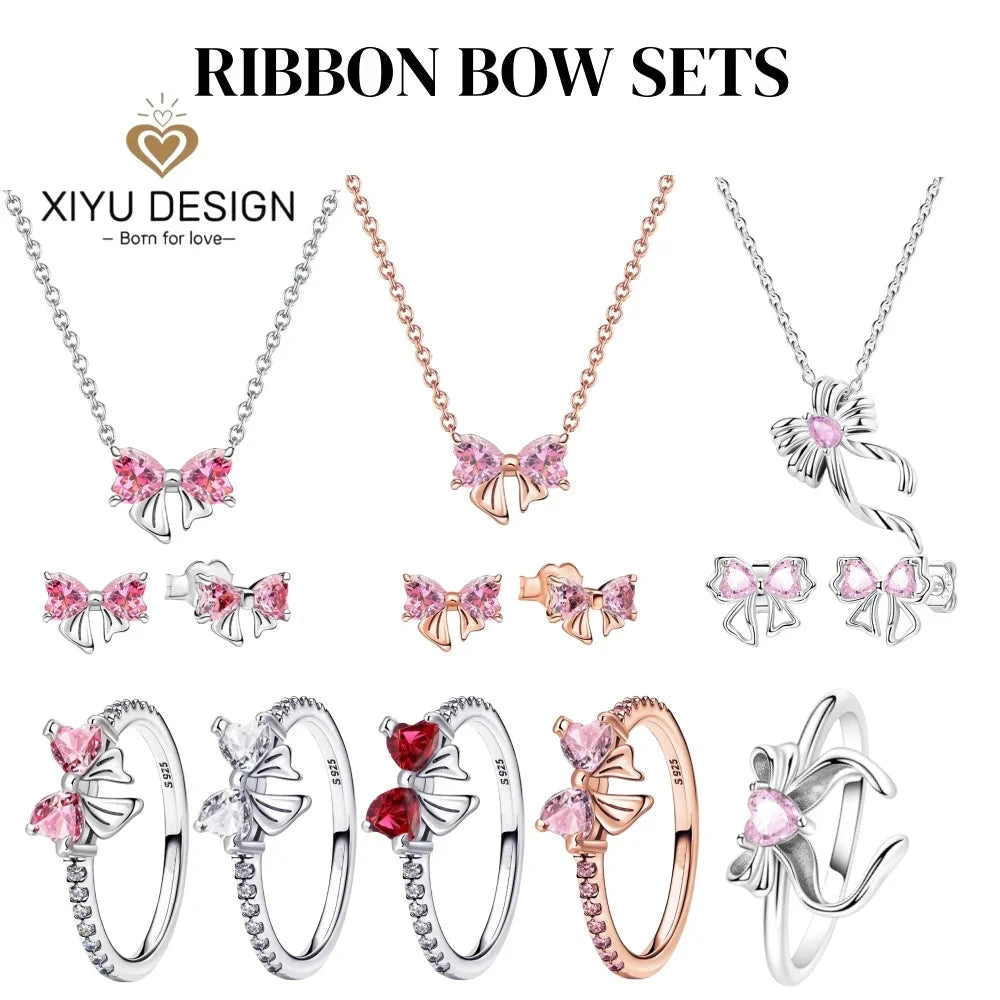 925 Sterling Silver Red Heart-shaped Ring Earrings Necklace Charm Sparkling Women's Jewelry Gift Fashion Light Luxury Making Good Vibrations