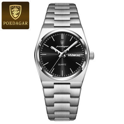 POEDAGAR Luxury Watch for Woman Ladies Elegant Quartz Watch Waterproof Luminous Date Week Stainless Steel Women's Watches Clock Good Vibrations