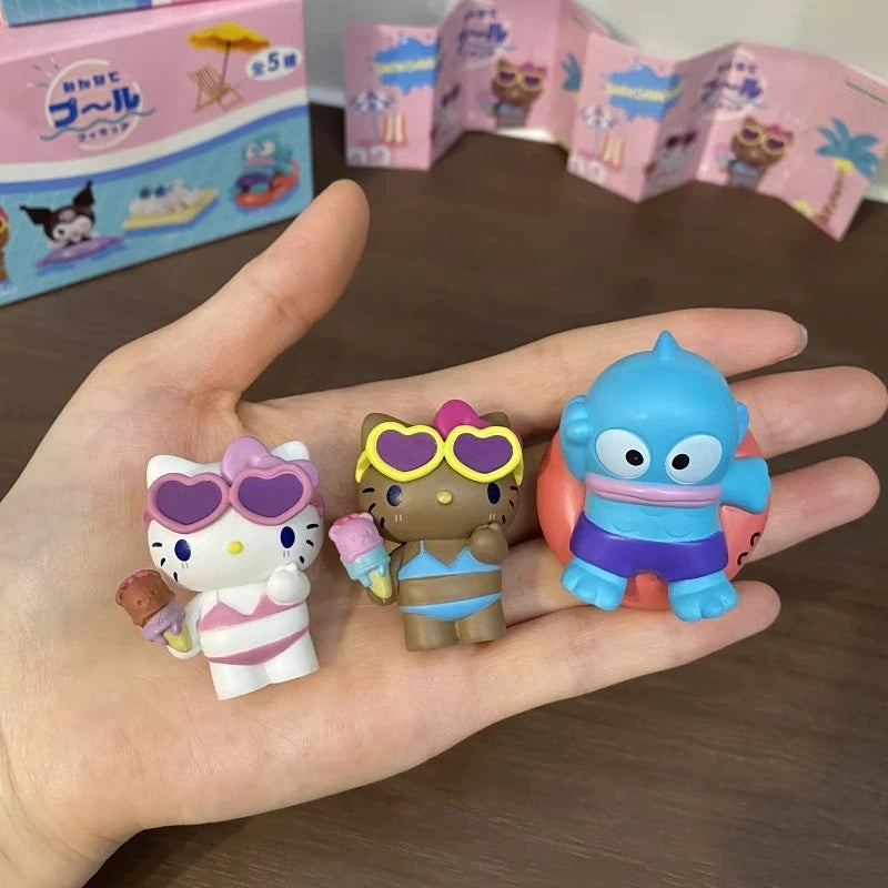 Sanrio Hello Kitty Kuromi Cinnamoroll Hangyodon KT Cat Bikini Swimwear Blind Box Toys Desktop Decoration Model Toy Kids Gifts Good Vibrations
