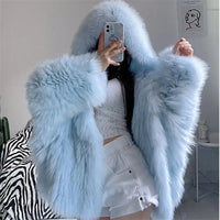 Faux Fur Jackets for Women Autumn Winter Short Bat Maxi Hooded Coats Warm Thick Coat Loose Open Stitch Jacket Y2k Streetwear Good Vibrations