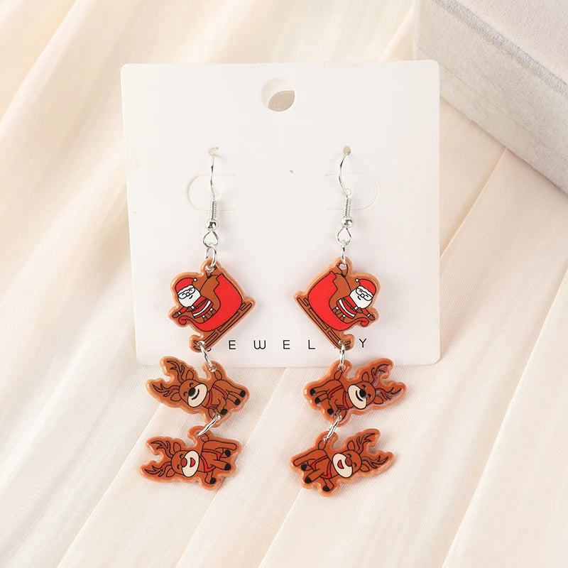 1Pair Christmas Woman Drop Earrings Acrylic Santa Claus Elk Gingerbread Man For Girl Birthday Festival Gift Good Vibrations