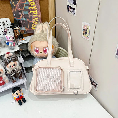 Anime Japanese Kawaii Shoulder Bag Women Clear Transparent Itabag PU Leather Handbags Student Ita Bag JK Uniform Tote Bag Good Vibrations