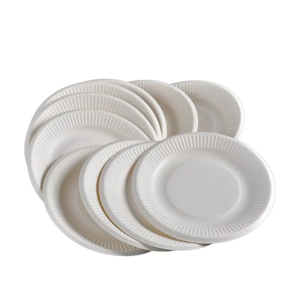 50 Pcs/lot Disposable Plastic Plates for Weddings Hard Dishes Parties Paper Wooden Cake Pan Tableware Good Vibrations