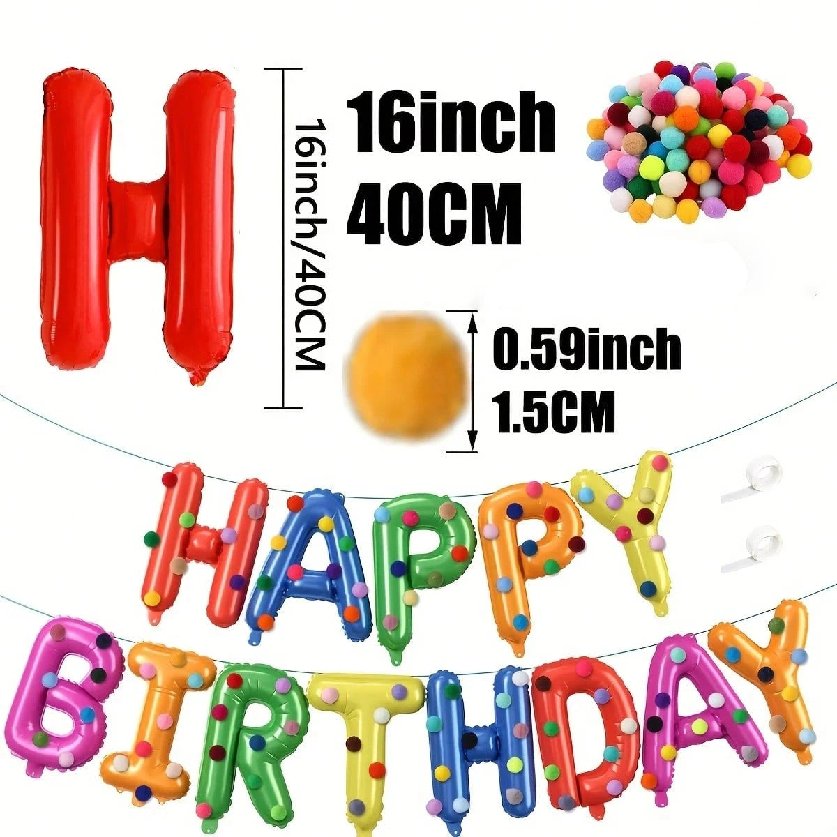 Birthday Party Decoration Set, Rainbow Balloons, Felt Ball Mix, Premium Foil Pull-Up Banner, Happy Birthday Wall Decoration Good Vibrations