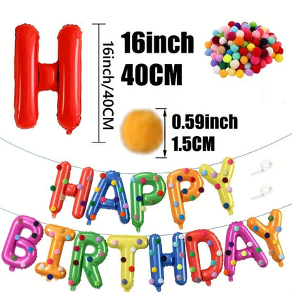 Birthday Party Decoration Set, Rainbow Balloons, Felt Ball Mix, Premium Foil Pull-Up Banner, Happy Birthday Wall Decoration Good Vibrations