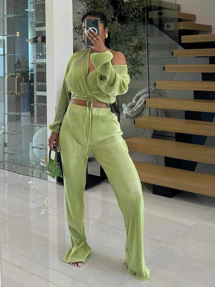 Casual Sets Womens Outfits Fall Clothes 2 Piece Lounge Set Draped Top and Elastic Wrap Pant Sets Outfits Wholesale Dropshipping Good Vibrations