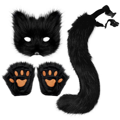 Foxes Mask+Tail +Gloves Set Halloween Cosplays Costume Accessorie Theme Party Dress Up Props Carnival Party Costumes Accessories Good Vibrations