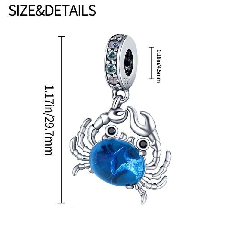 Hot Sales Charms 925 Sterling Silver Blue Crab Pendant Dangle Fit Original Bracelet DIY Women Jewelry Making Good Vibrations