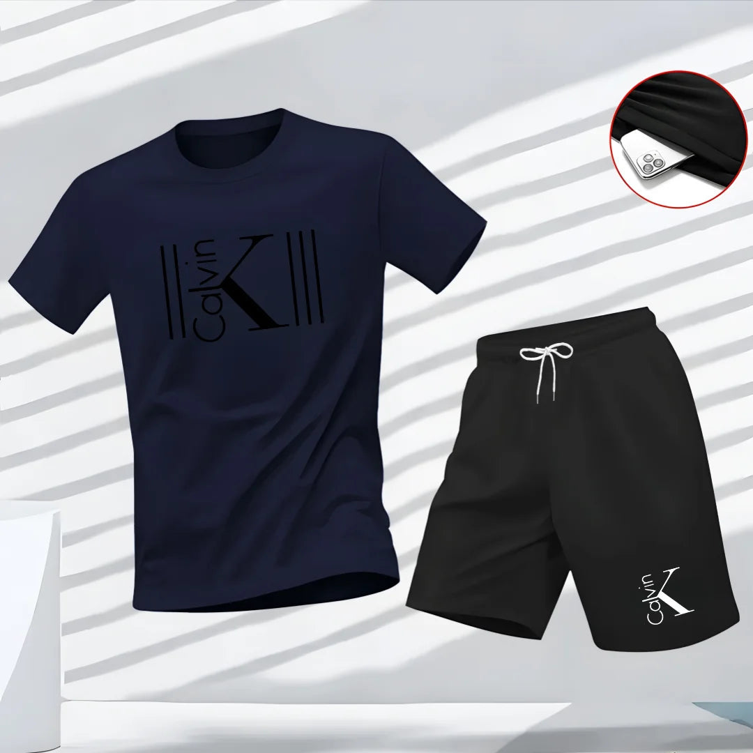 2025 Men's Breathable Sports Pattern Printed T-Shirt Casual Fashion Short-Sleeved T-Shirt Summer Streetwear Top Two-Piece Set Good Vibrations