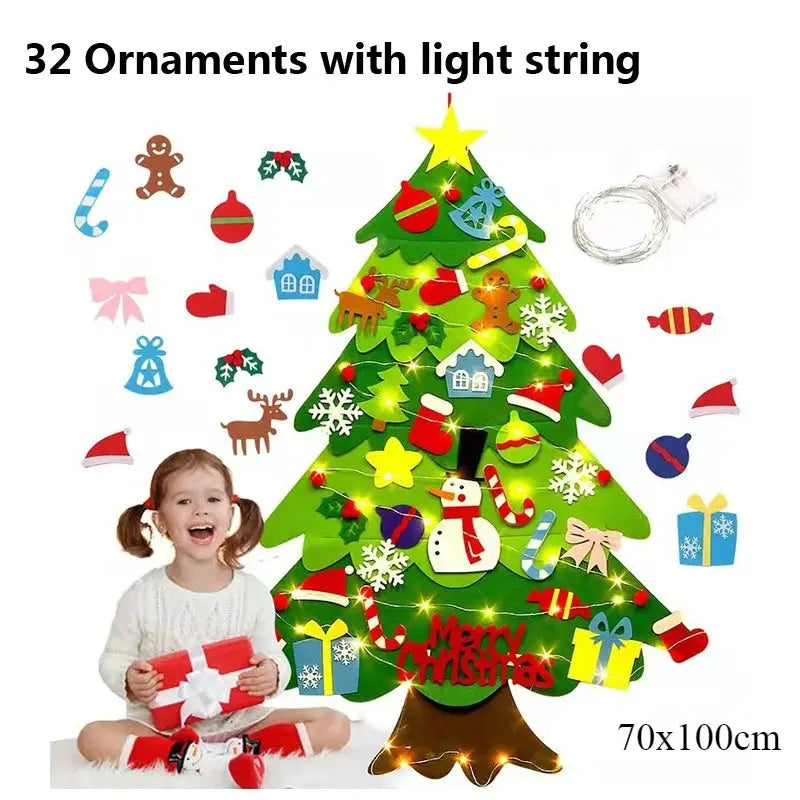 Felt Christmas Tree with Ornaments DIY Cristmas Ornament Xmas Navidad Gifts Santa Claus New Year Door Wall Hanging Decorations Good Vibrations