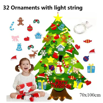 Felt Christmas Tree with Ornaments DIY Cristmas Ornament Xmas Navidad Gifts Santa Claus New Year Door Wall Hanging Decorations Good Vibrations