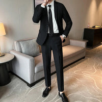 Suits for Men Korean Fashion Long Sleeve Slim Fit Wedding Business Blazer Black Professional Formal Suit Pants Sets Ropa Hombre Good Vibrations