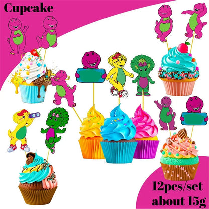 Barney Theme Birthday Party Decorations Cake Topper Birthday CUP Napkin PLATE Straw Swirls Stickers KidsParty Supplies Decor Good Vibrations