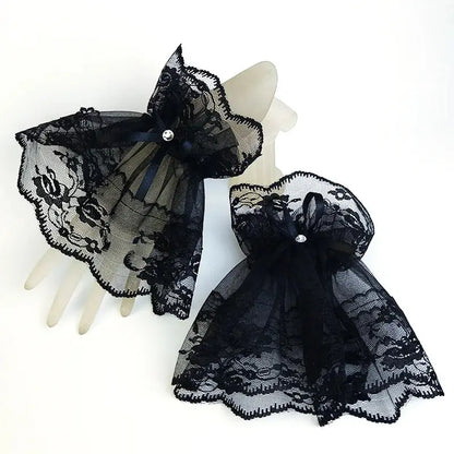 Girls Gothic Hollow Lace Gloves Fashion Vintage Black White Lace Wristband Wrist Cuffs Women Classic Sexy Short Arm Sleeves GOOD Vibrations