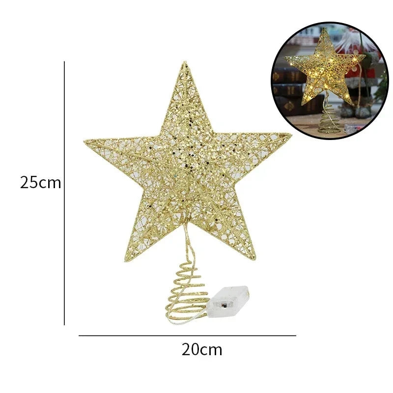 Christmas Tree Topper Star with LED Lights 20cm/25cm Festive Shining Decoration for Xmas Tree Home Holiday Decor Good Vibrations
