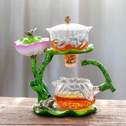 Automatic Tea Set with Heat-Resistant Glass Teapot and Lazy Magnetic Tea Infuser for Home and Office Good Vibrations