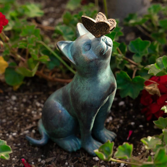 Garden Cute Cat butterfly Statues Outdoor Garden Bonsai Store Decoration Animal Sculpture Garden Resin Decor Ornament Good Vibrations
