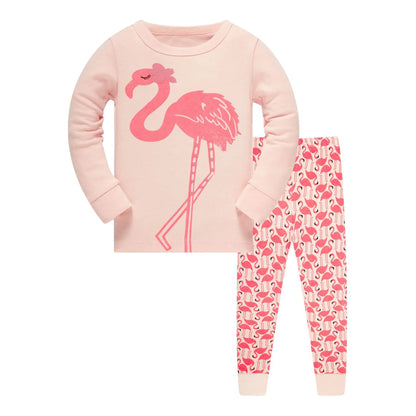 Jumping Meters 3-8T Flamingo Print  Autumn Winter Girls Sleepwear Fashion Children's Home Clothes Kids Pyjamas Costume Good Vibrations