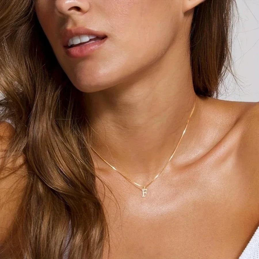 A-Z Initial Necklace 18K Gold Plated Necklace Cute Letter Stainless Steel Necklace for Women Good Vibrations