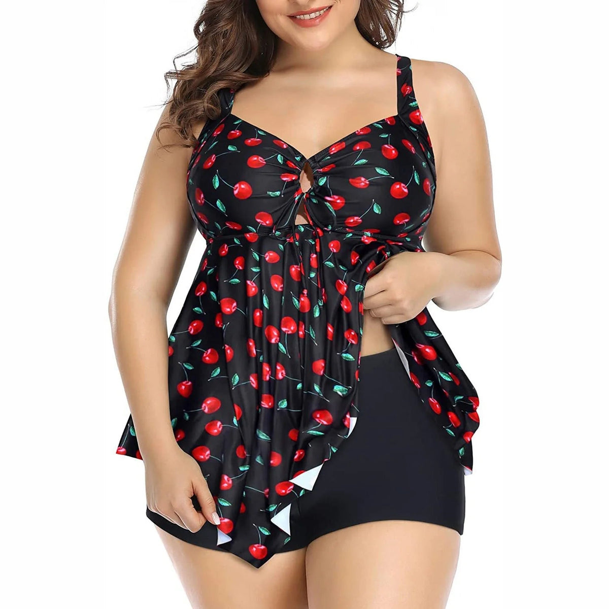 Two-Piece Swimsuit for Women, Plus Size, Full Belly, Shorts, Fat Swimwear Good Vibrations