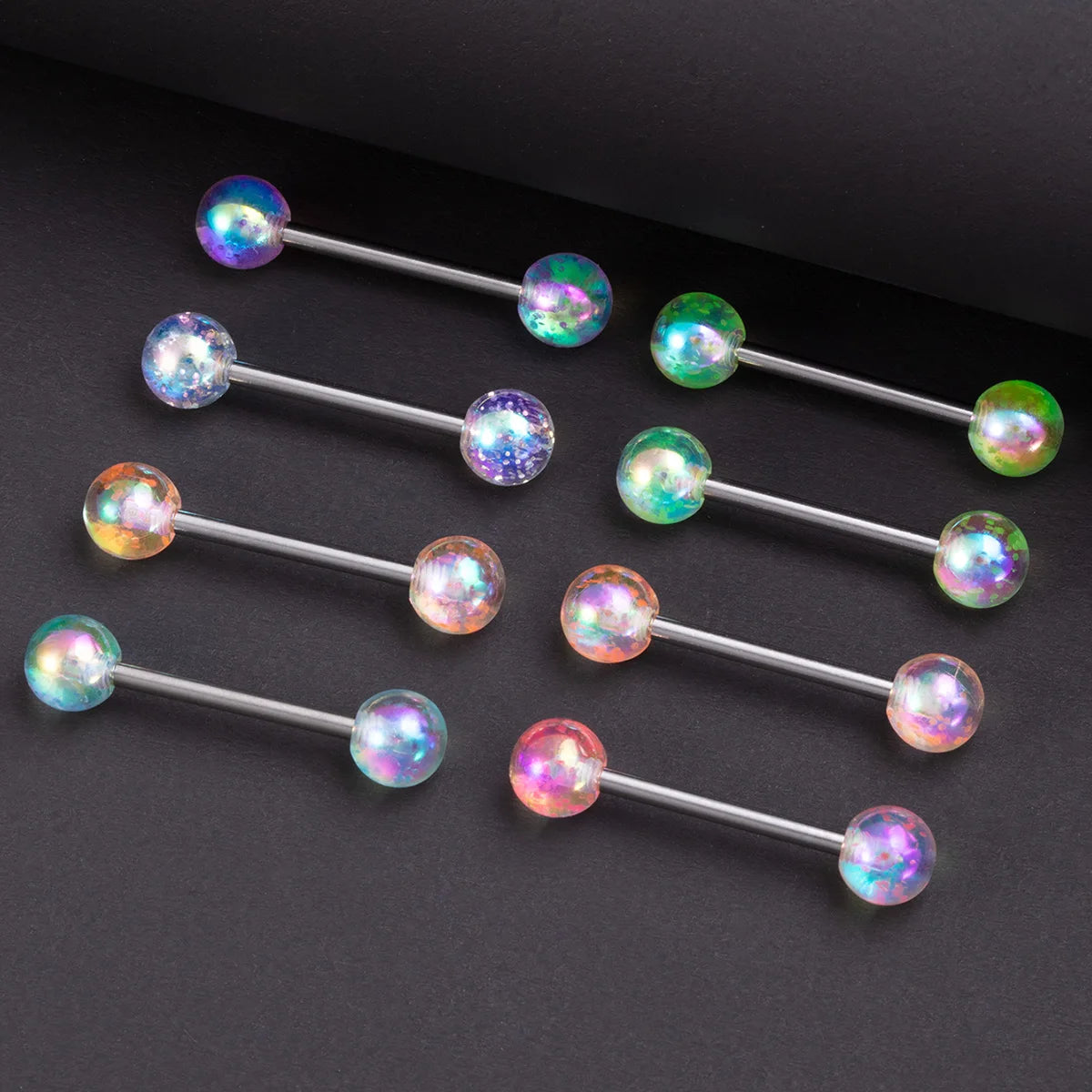8/16/24PCS Candy Color Tongue Rings Acrylic Ball Nipple Ring Piercing 14G Stainless Steel Barbell Tongue Jewelry for Women 15mm Good Vibrations