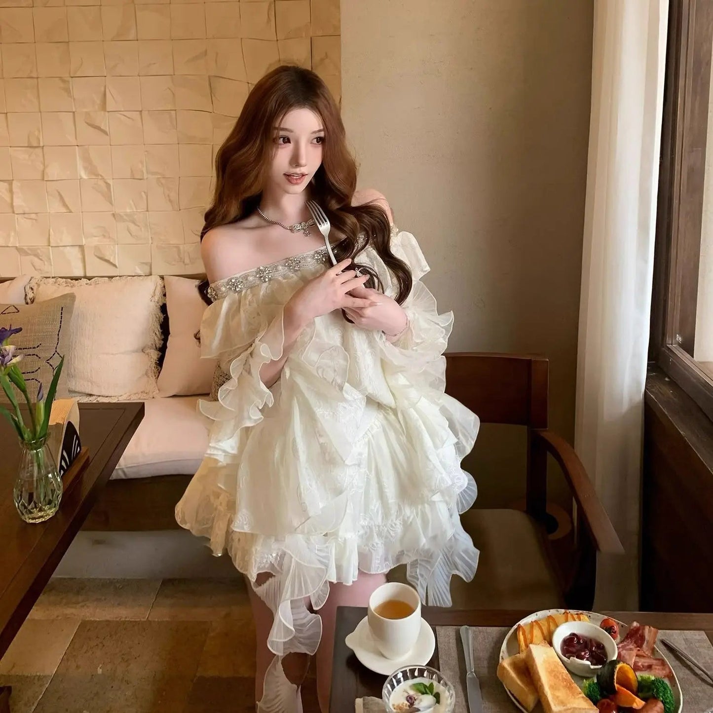 Vintage Sets Women Casual Y2k Crop Top Blouse + Mini Skirts Elegant 2 Piece Sets Female Korean Fashion Evening Party Outfits Good Vibrations