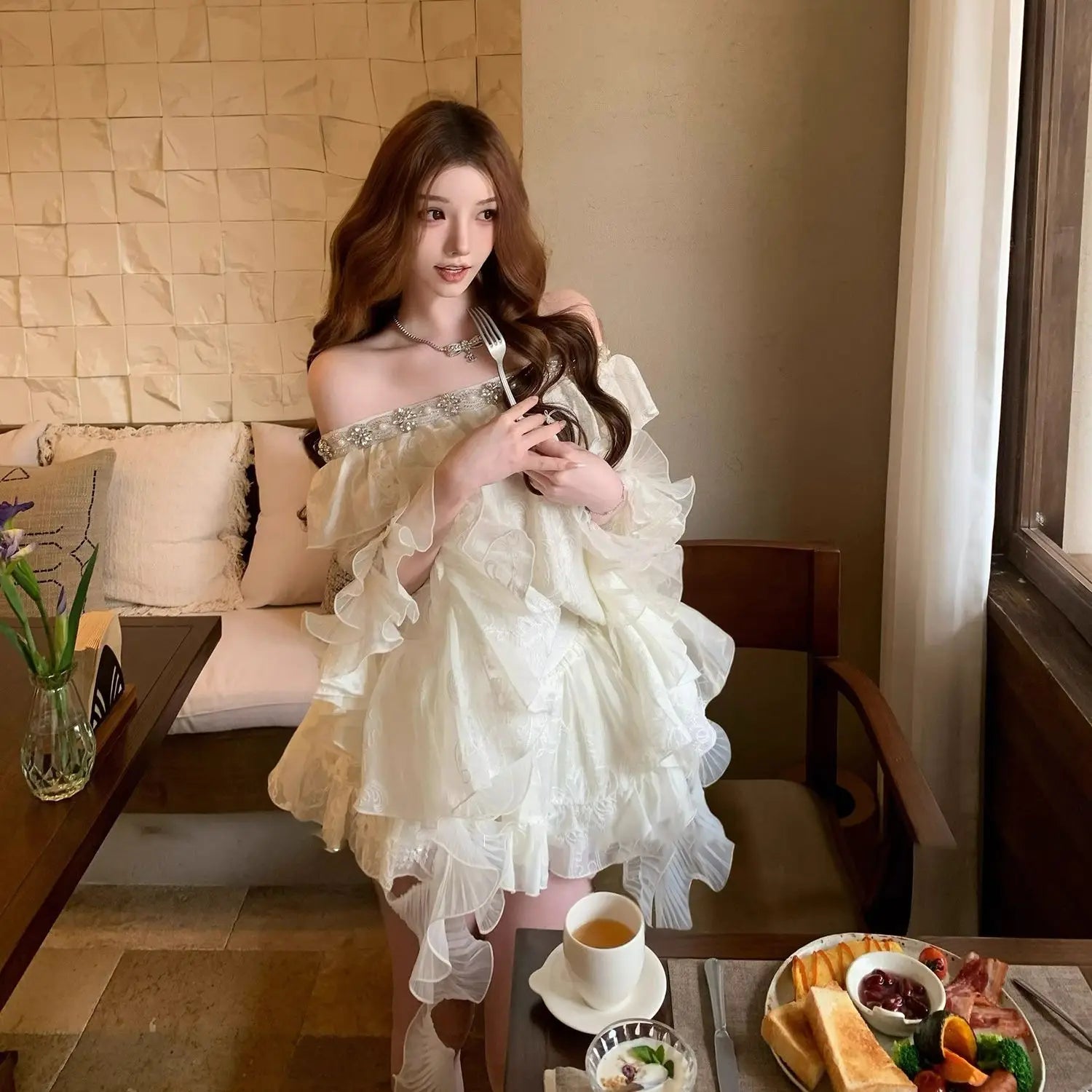 Vintage Sets Women Casual Y2k Crop Top Blouse + Mini Skirts Elegant 2 Piece Sets Female Korean Fashion Evening Party Outfits Good Vibrations