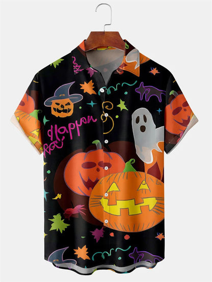 Men's Fashion Halloween Shirt Summer Cute Style Men's Clothing Party Holiday Men Top Pumpkin Head Print Boys' Short Sleeve Shirt Good Vibrations