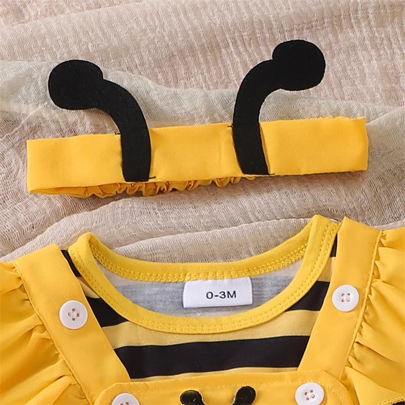 Newborn Baby Girl Halloween Outfit Long Flying Sleeve Romper Bee Suspender Skirt Dress Cute Baby Girl Fall Winter Clothes Good Vibrations