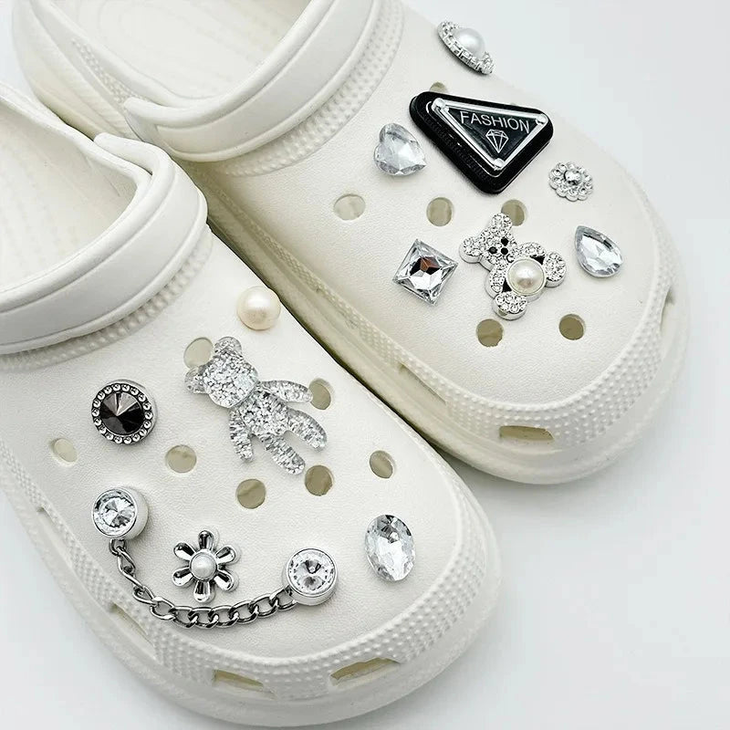 Shoe Charm for Crocs DIY Cartoon Pearl Bear Bead Chain Shoe Decorations Accessories Charms for Clogs Bogg Bag Slides Sandals Good Vibrations