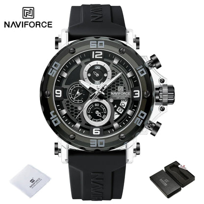 NAVIFORCE for Men Silicone Strap Luxury Fashion Quartz Watches Wrist watch Sports Chronograph 5TM Waterproof Male Watches GIfts Good Vibrations